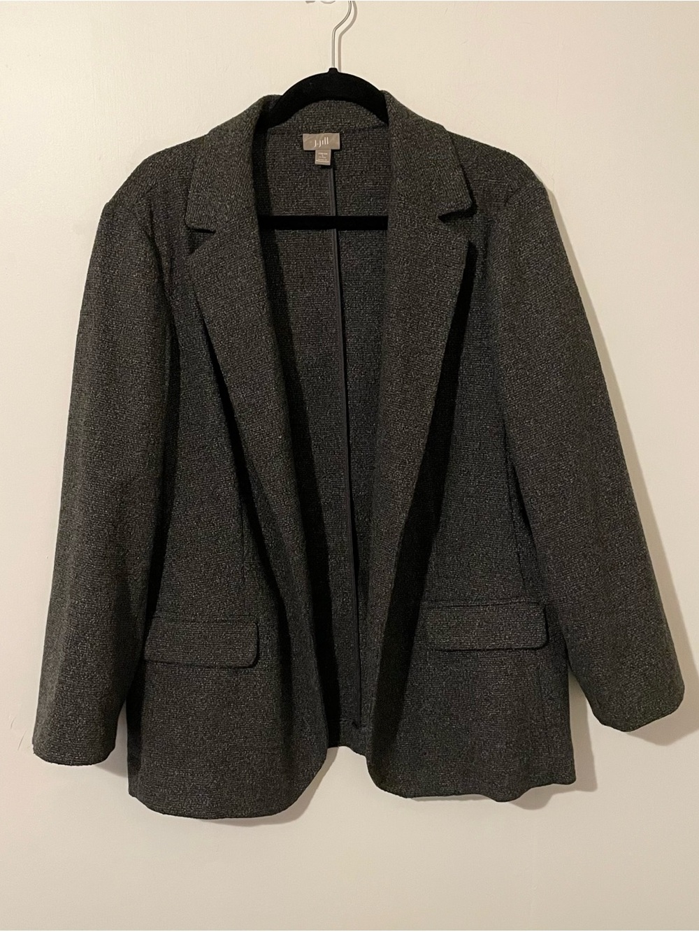 J. Jill Grey Blazer Jacket Wool Blend Size Large Petite Gray Buttons Closure